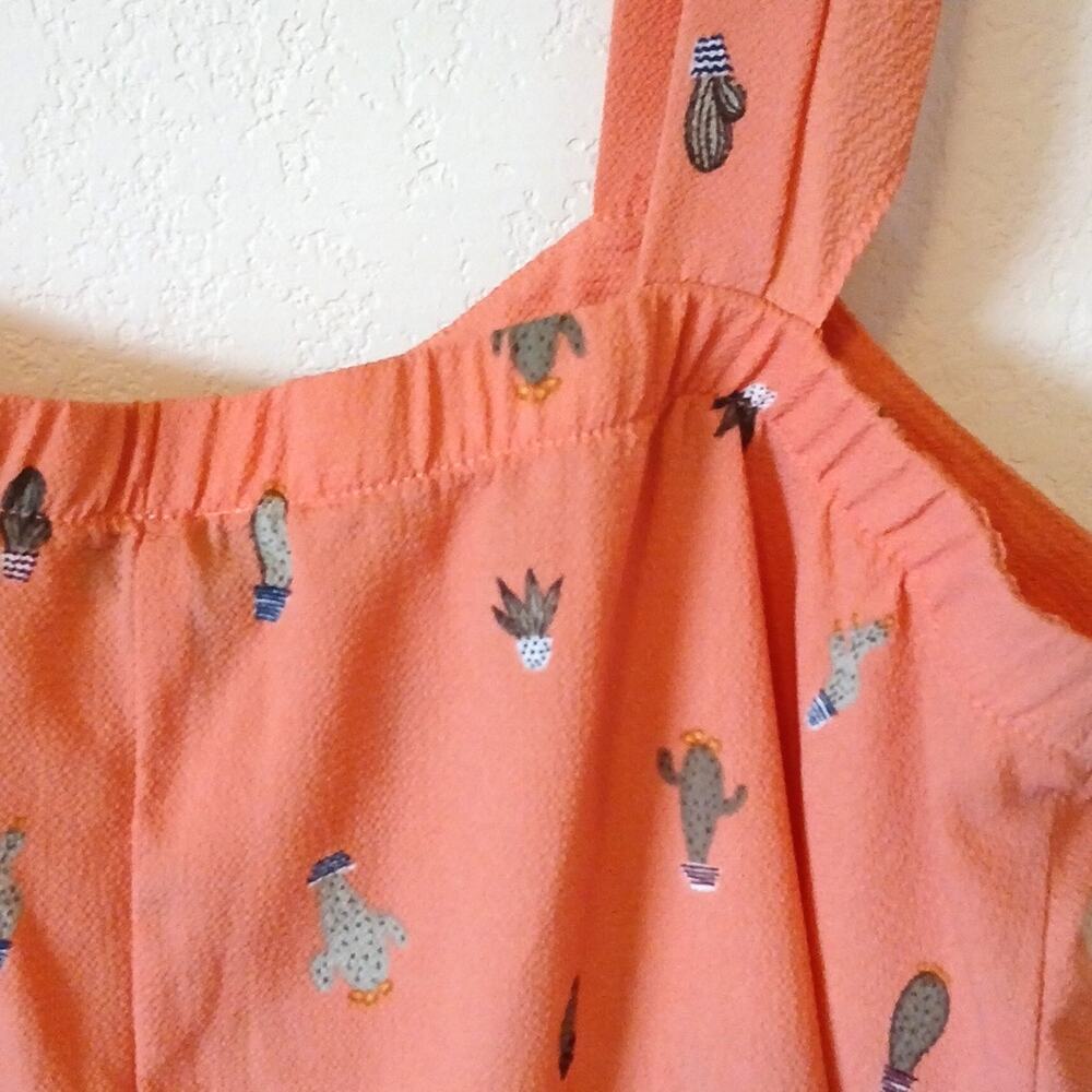 Torrid Coral Cactus Print Ruffle Crepe Tank Blouse - Picture 7 of 7